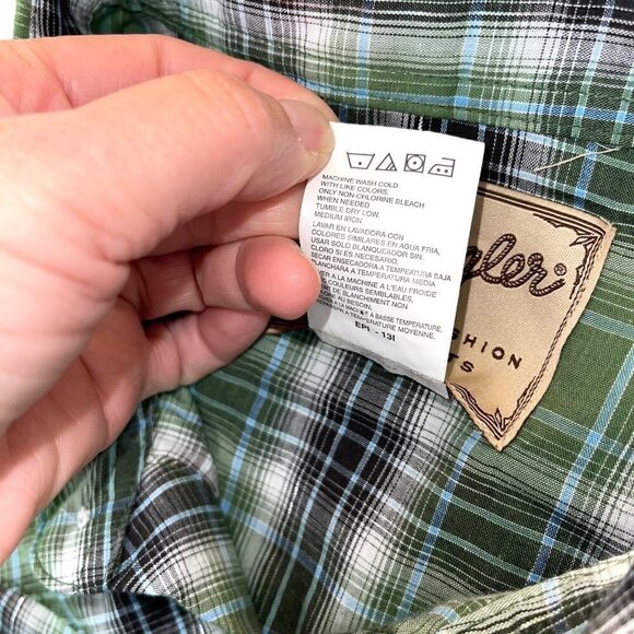 Wrangler Western Fashion Snap Shirt Mens Size XXL Vintage Long Sleeve Green Gray - Picture 6 of 13